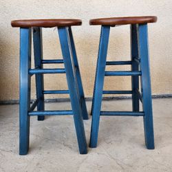 Sold Wood Stools Blue 24in Tall