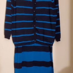 Masseys large striped blue sweater jacket dress