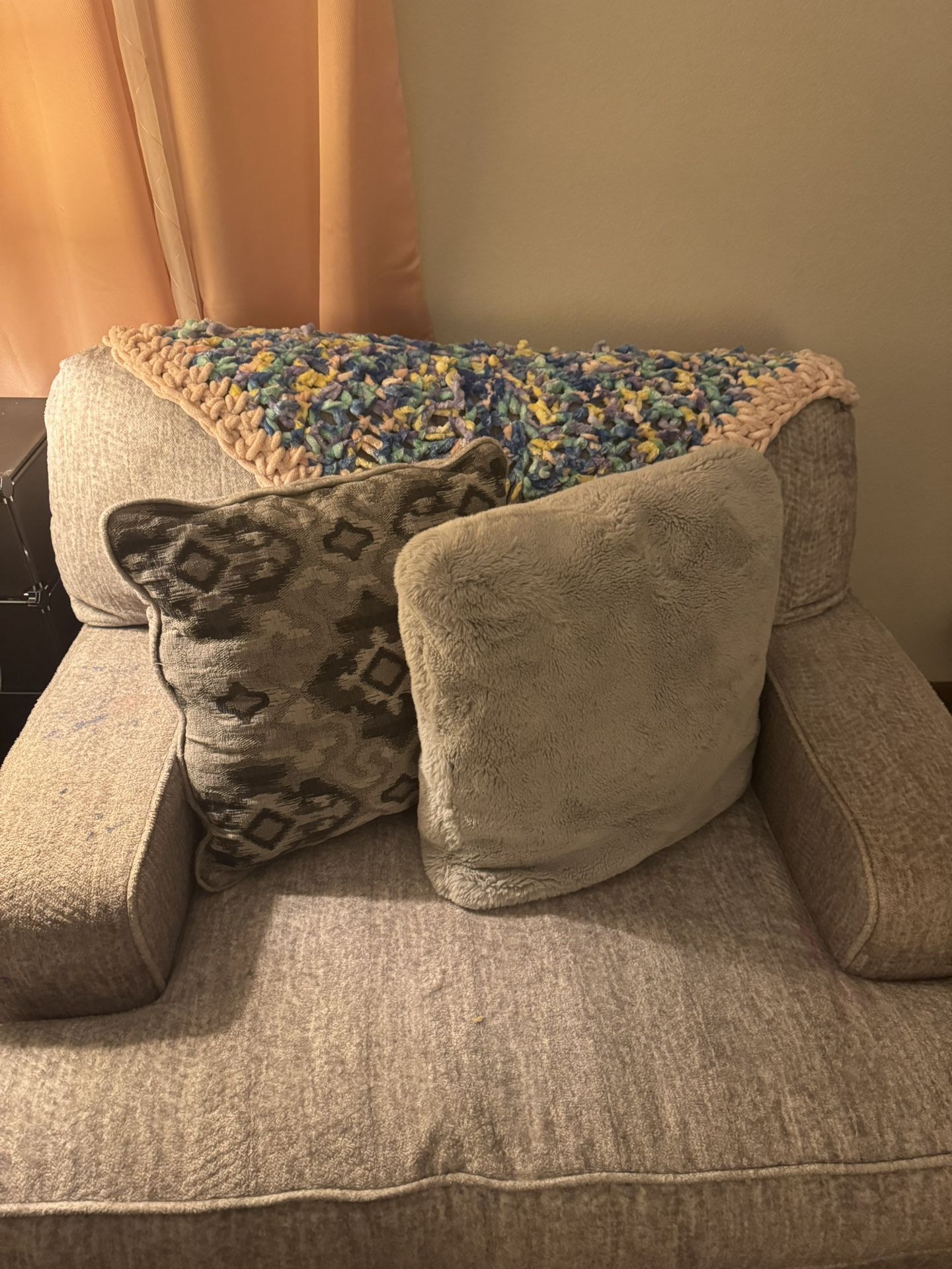 Cozy 5-Piece Sofa Set: 8-Foot Couch, Loveseat, Ottoman & One Seater – Fair Condition, Great Deal!