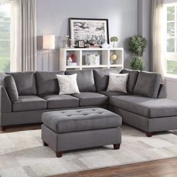 Brand New Grey Sectional Sofa w Ottoman 