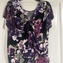 White House Black Market Floral Twist Blouse double sided
