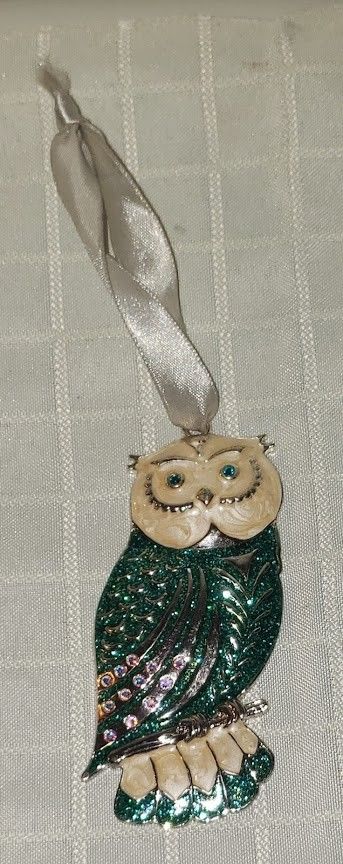 Harvey Lew Enameled Owl Embellished with Swarovski Holiday Turquoise Elements & Crystals Ornament
