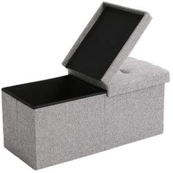 30" Gray Storage Ottoman Bench Foldable Footrest Stool Seat Shoe Flip-Top Fabric
