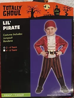 Halloween Lil’ Pirate Costume Toddler Size 2-4 Jumpsuit & Bandana Complete NEW !