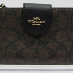 Coach Signature Brown Black Colorblock Coated Canvas Tech Wallet Handbag Purse