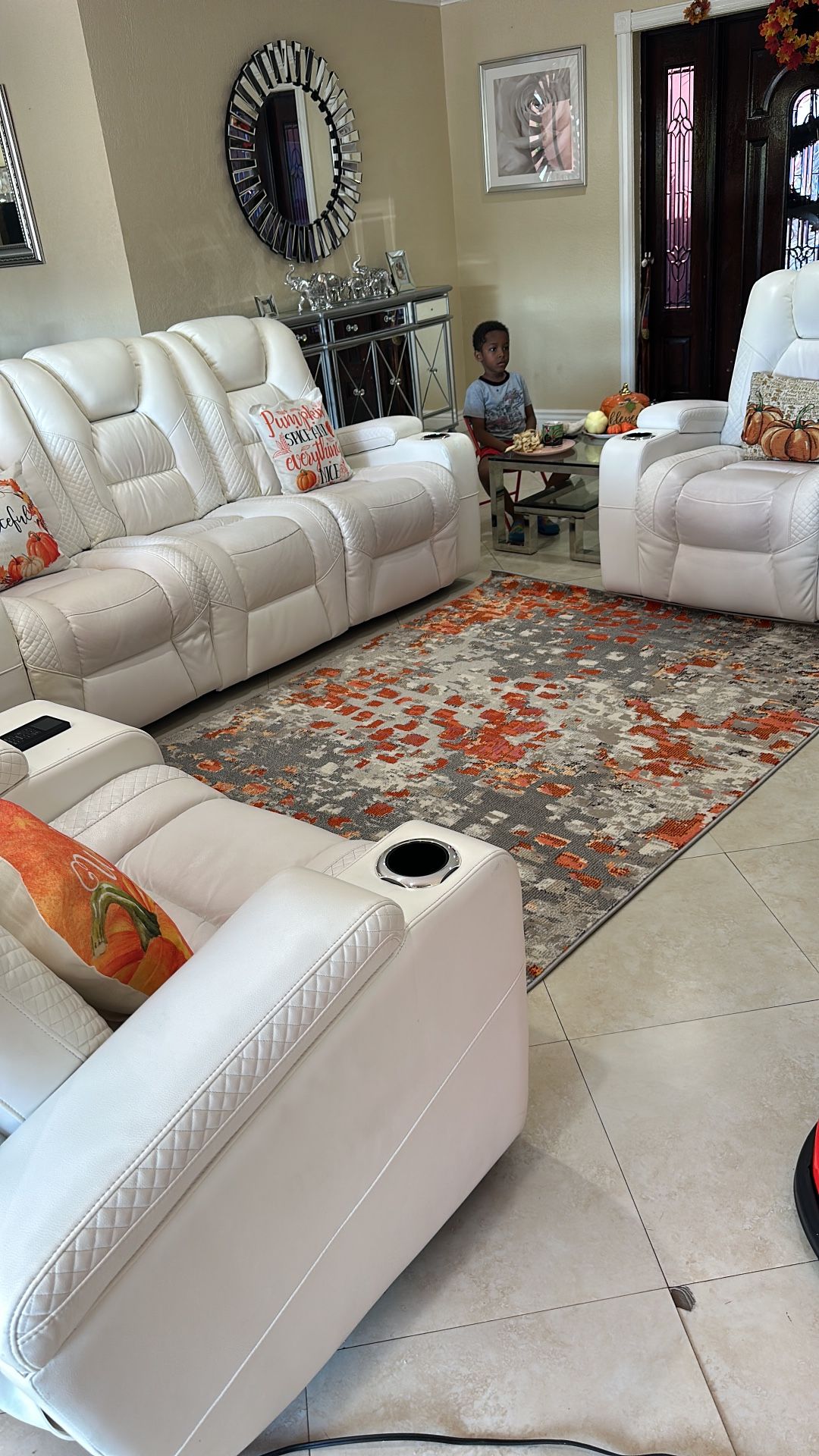 Sofa Set 3 Pieces Recliner And Led Lights