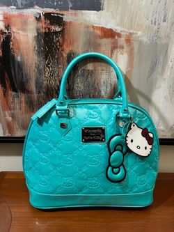 Vintage Loungefly Hello Kitty Embossed Patent Leather Dome Satchel Bag Turquoise Blue/Teal Y2K