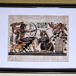 King Tut Tutankhamun and His Wife Hunting Birds • Egyptian Original Hand Painted Papyrus • Unique Ancient Egyptian Papyrus Art

