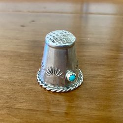 Vintage Native American Sterling Silver Thimble With Turquoise