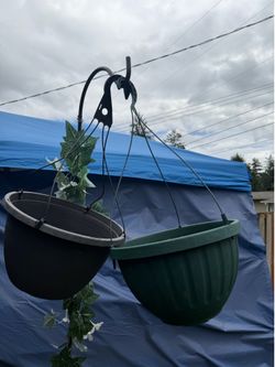 Two Plastic Hanging Flower Plant Pots