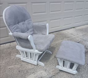 Windsor Glider Chair and Ottoman *75.00 Firm* White Wood w/ Gray Fabric Cushions Home Decor Nursery