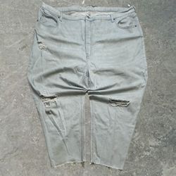 Y2K OLD NAVY Streetwear Distressed/Thrashed Extra High-Rise Sky-Hi Straight Faded Blue Jeans w/ Secret Smooth Pockets
