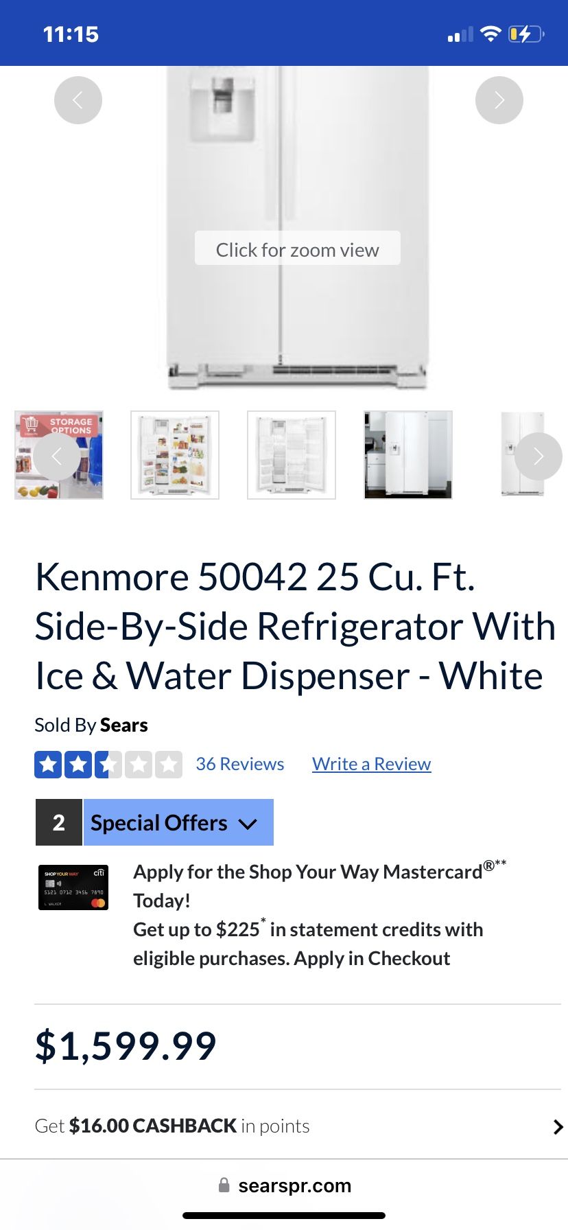 Kenmore 50042 25 Cu. Ft. Side-By-Side Refrigerator With Ice & Water Dispenser - White