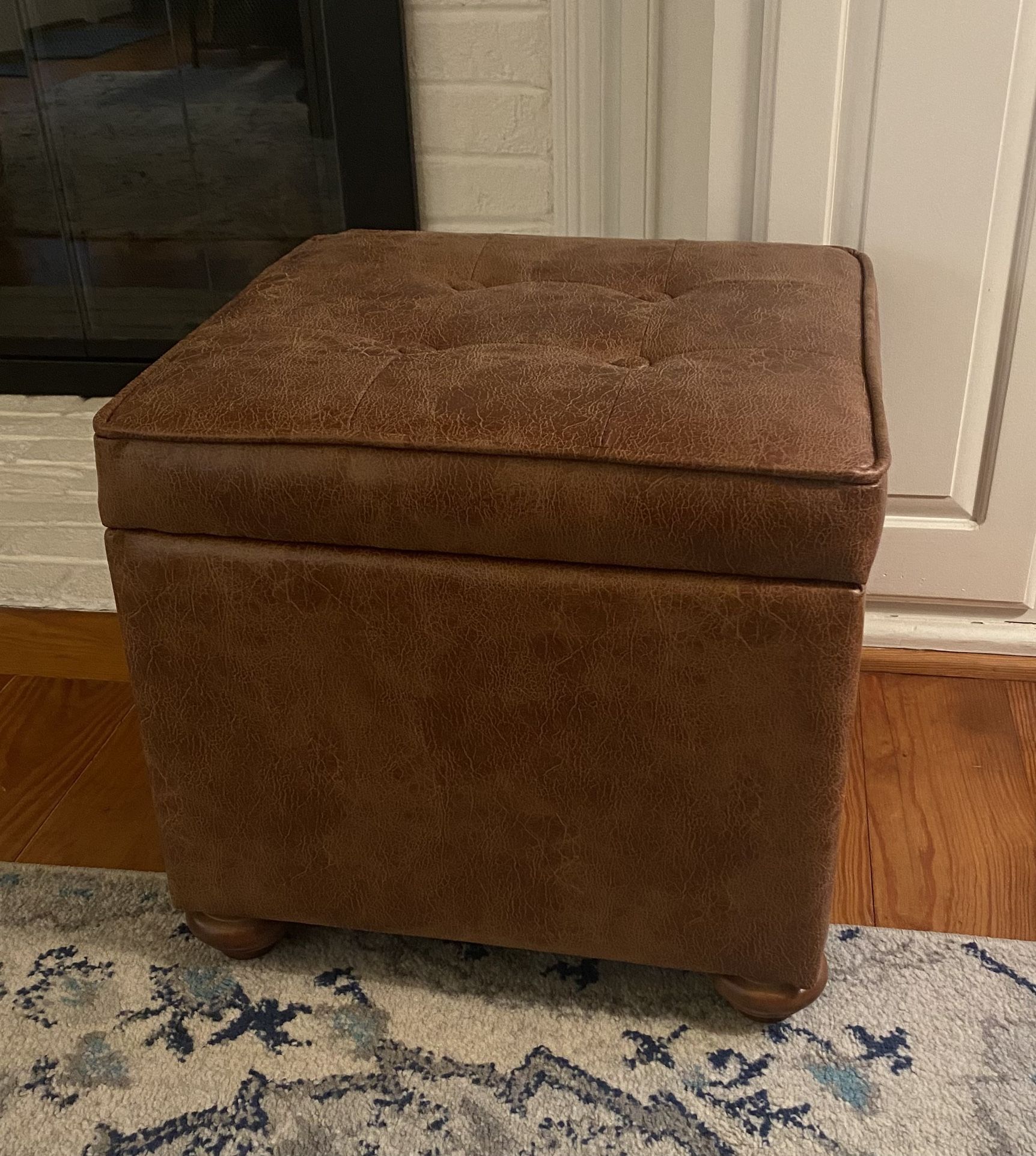 Faux Leather Storage Ottoman