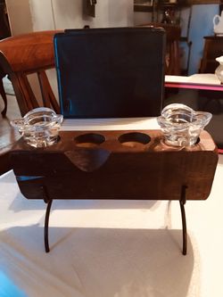 Nice accent piece, Solid wood block on a metal stand and I will throw in 2 nice candle holders