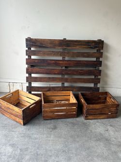 Rustic Wedding Decor – Hand-Stained Wood Pallet + 3 Wooden Crates