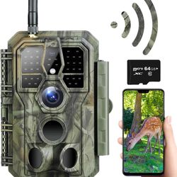 Trail Camera WiFi 32MP 1296P, Hunting Game Camera with 120°Wide-Angle Motion Latest Sensor View 0.1s Trigger Time, 100ft No Glow Infrared Night Vision