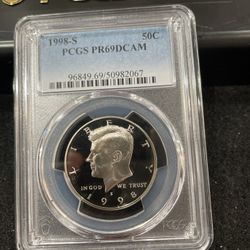 1998 S Gem Proof Kennedy Half Dollar Graded At PR69 With A Deep Cameo T-2