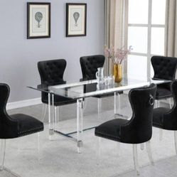Brand New Glam Black Silver 7pc Dining Table Set