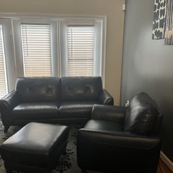 Navy Blue Leather Sofa Set