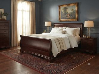 Cherry Wood Sleigh Bed Frame QUEEN