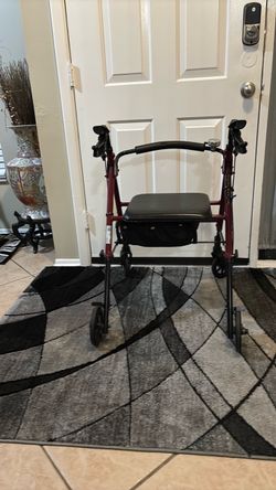 4 Wheel Adjustable Walker with Flip Seat, Storage Bag and Bell
