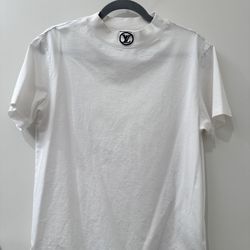 Mock Neck Logo White Tee