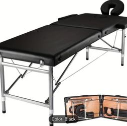 Massage Table Portable Adjustable 24" Wide Black Aluminum 3-Folding Spa Bed, Ideal For Tattoo Chair, Lash Bed, And Esthetician Massage Bed For Profess