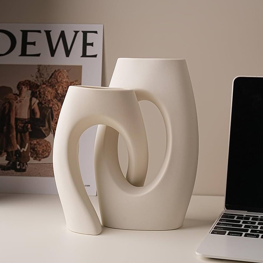 Set of 2 Modern Ceramic Vases Decorative Home Office Living Room Artificial Plants Flowers