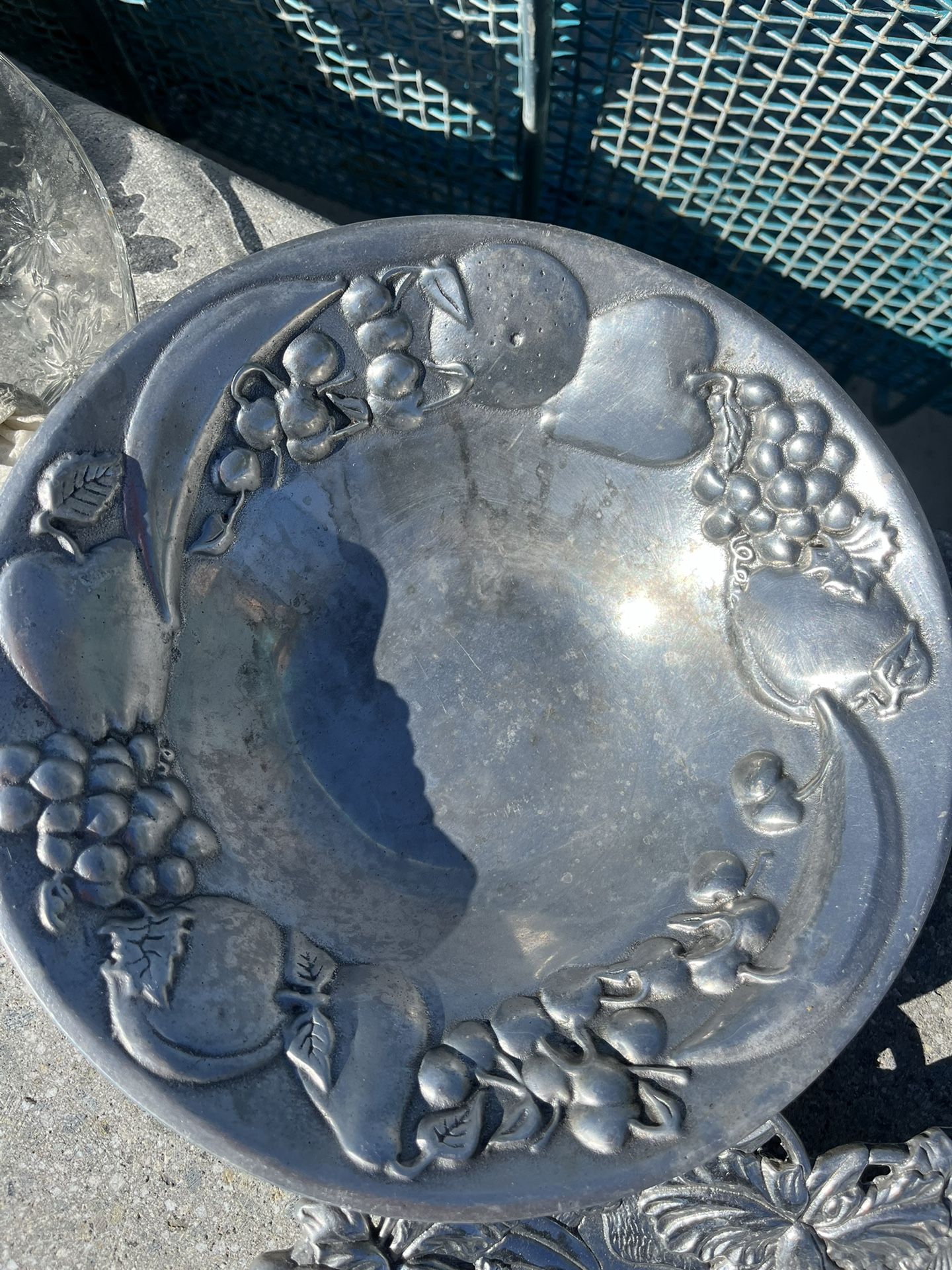 Vintage Wilton Company, pewter dish with fruit designs