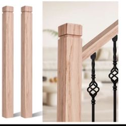 3.5" x 47" Red Oak Wood Stair Newel Post with a Single Groove Notched Newel Wood Balusters (2)