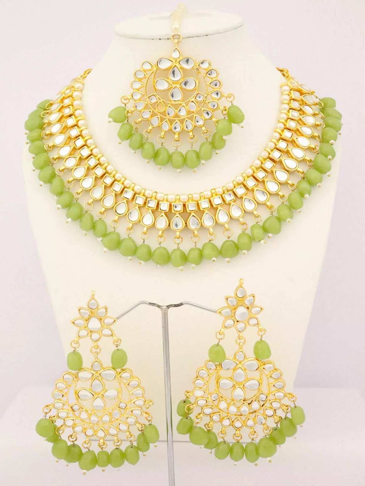 Indian gold plated Kundan very high quality earrings jumka necklace jewelry set