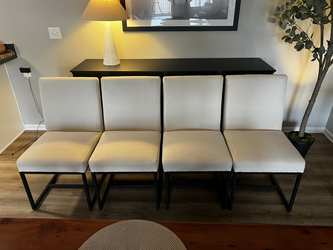 Modern Upholstered Dining Chair Set - White Upholstery with Black Metal Base (Set of 4)