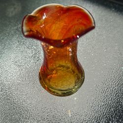 Vintage  Kanawha Amberina Crackle Glass Vase 