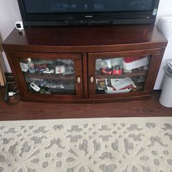 Wood TV Stand with Glass Door Cabinet