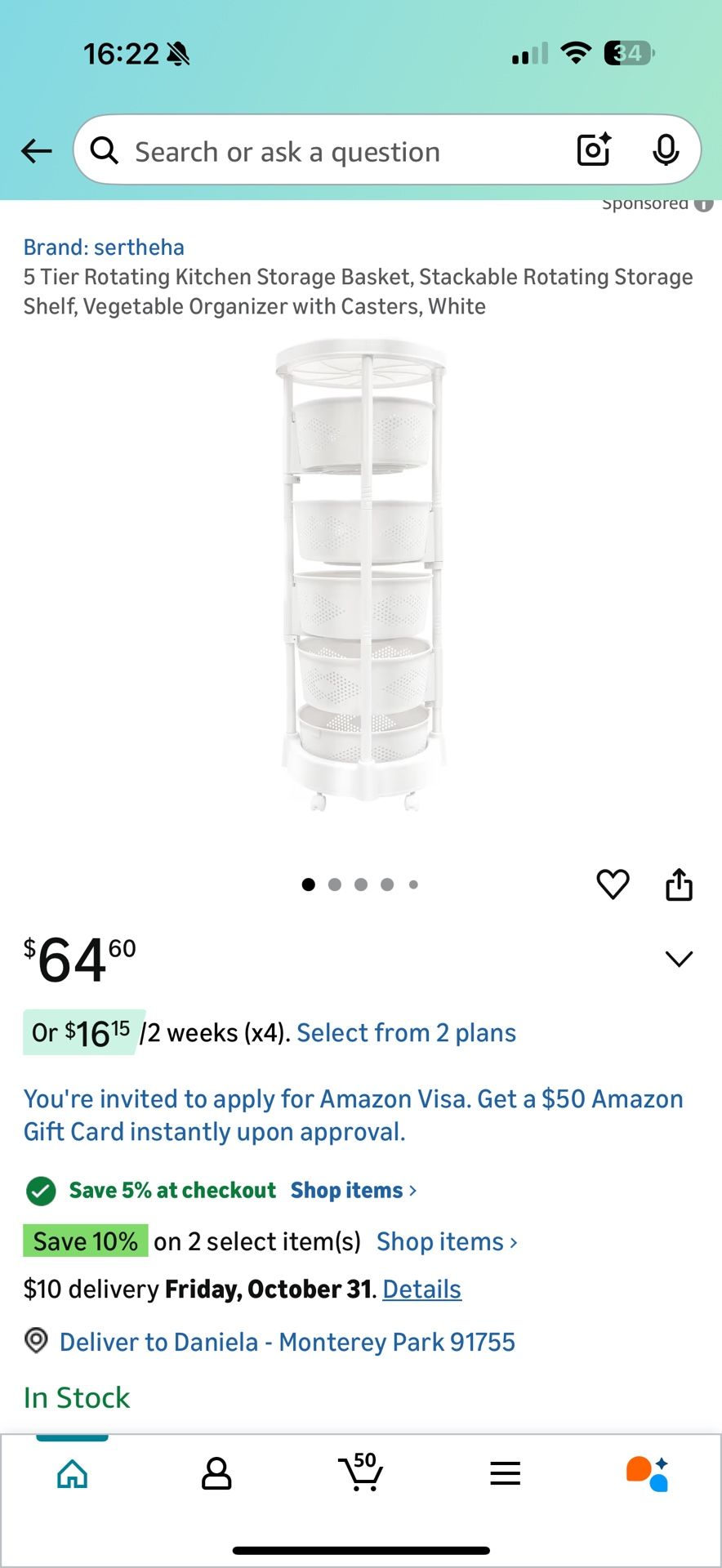 ASSEMBLED & READY TO USE! 5-Tier Rotating Kitchen Storage Basket