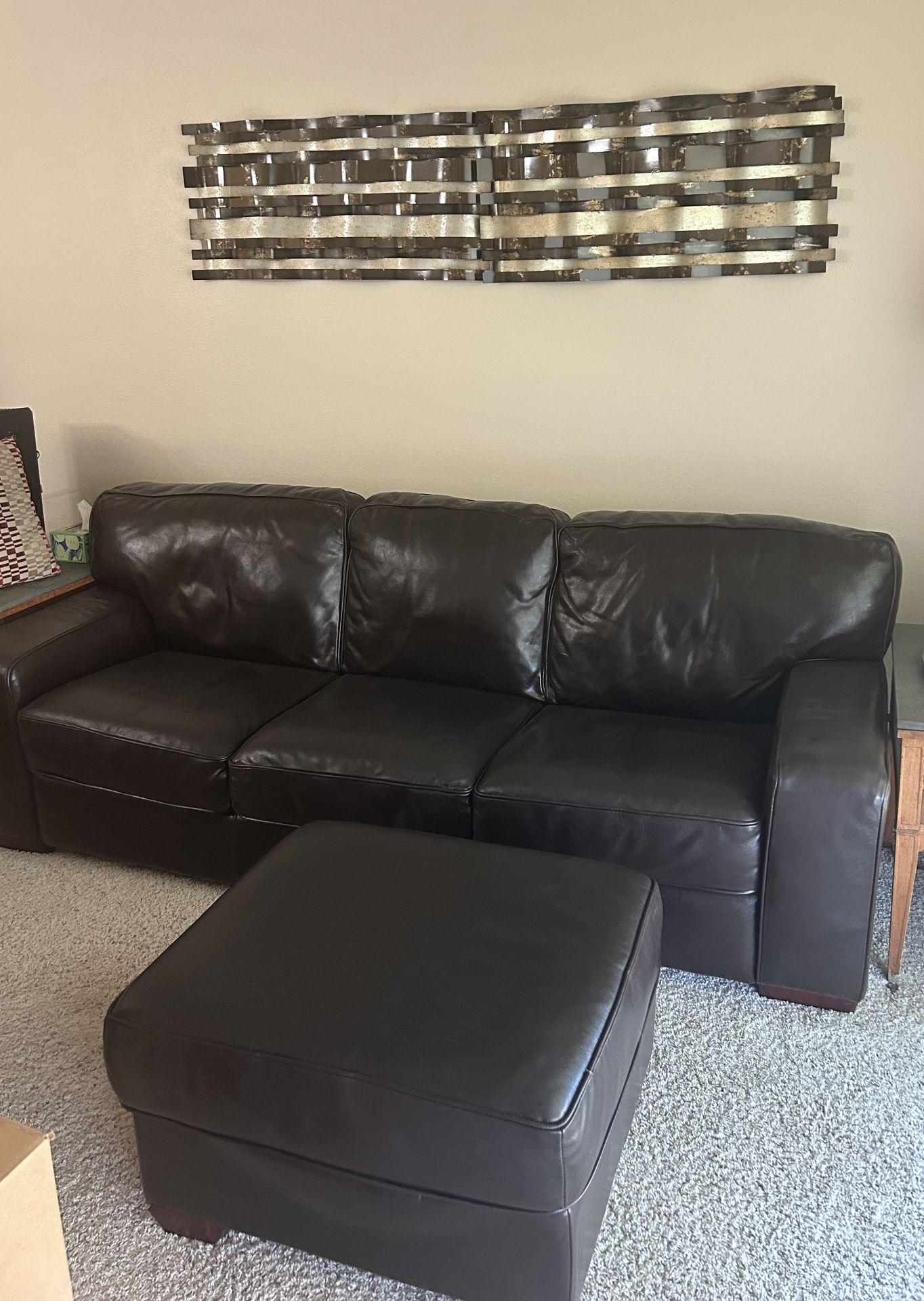 Real Leather. Brown leather Sofa and Ottoman. Like New.