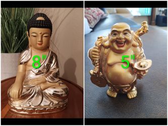 Gold Buddha Statues Set of 2 - 8" and 5"