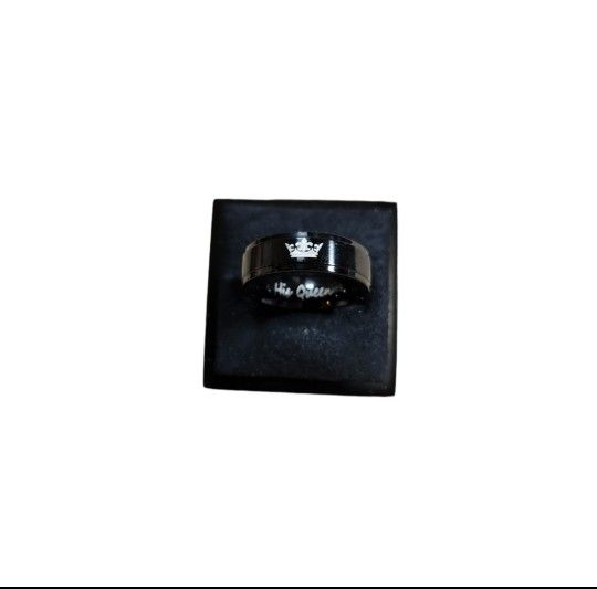 Size 6.75 Black Toned His Queen Crown Etched Wedding Band