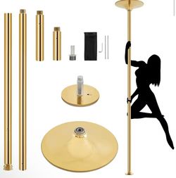 Portable Spinning & Static Dance Pole, Height Adjustable 7-9 FT Removable Dancing Pole for Home Indoor Use, Gold
