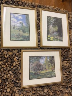 Vintage Claude Monet framed art prints, impressionist trio, set of three
