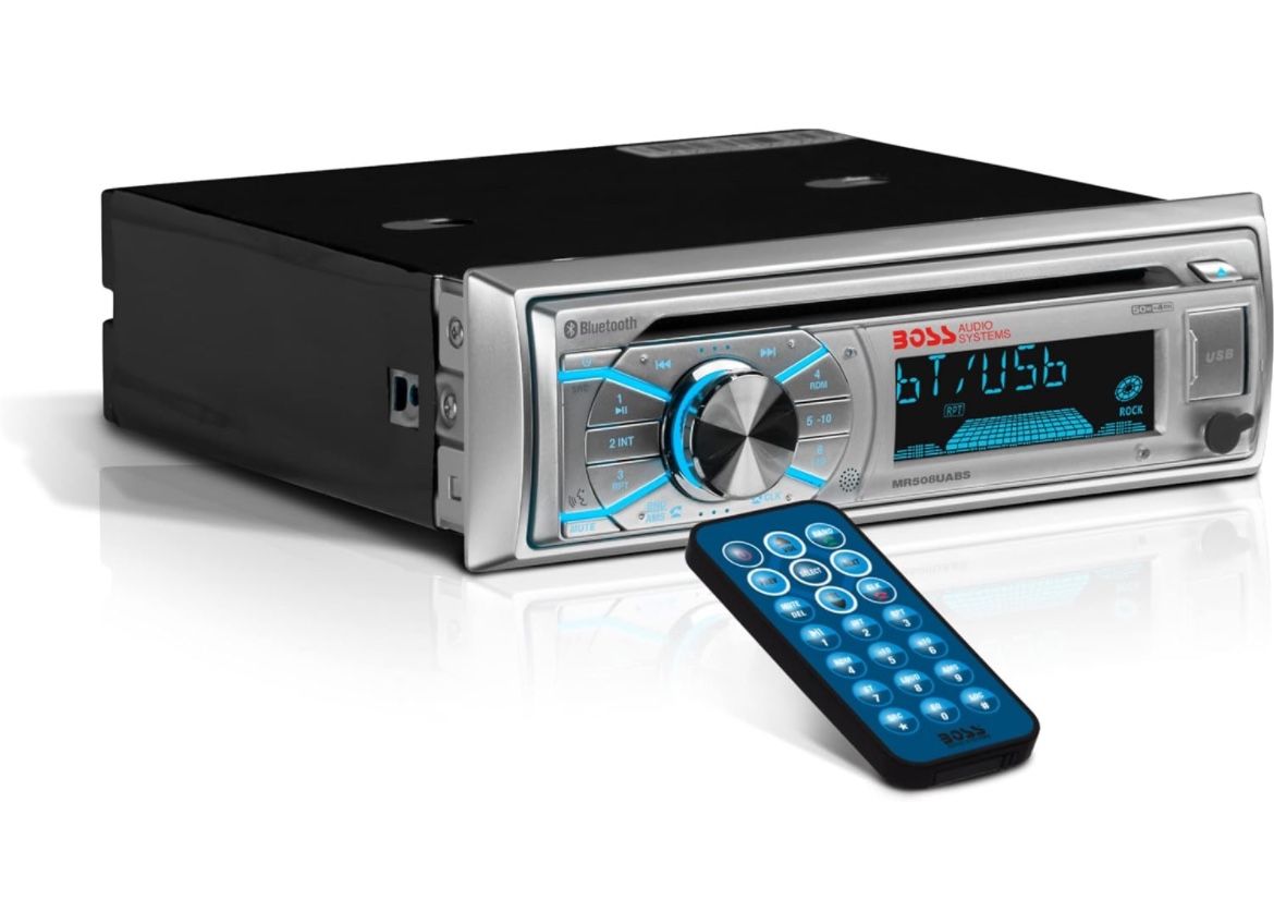 BOSS Audio Systems MR500UABS Marine Boat Stereo – Single Din, Bluetooth, CD DVD Player, AM/FM Radio Receiver, Wireless Remote Control, USB