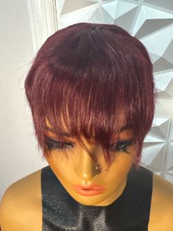 100% Human Hair 99J Burgundy Pixie Cut Wig Short Glueless Natural Look