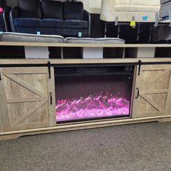 Gourges TV Stand Grey Farm Doors W/ Electric Heather, Bluetooth Speaker 70 Inch  $649