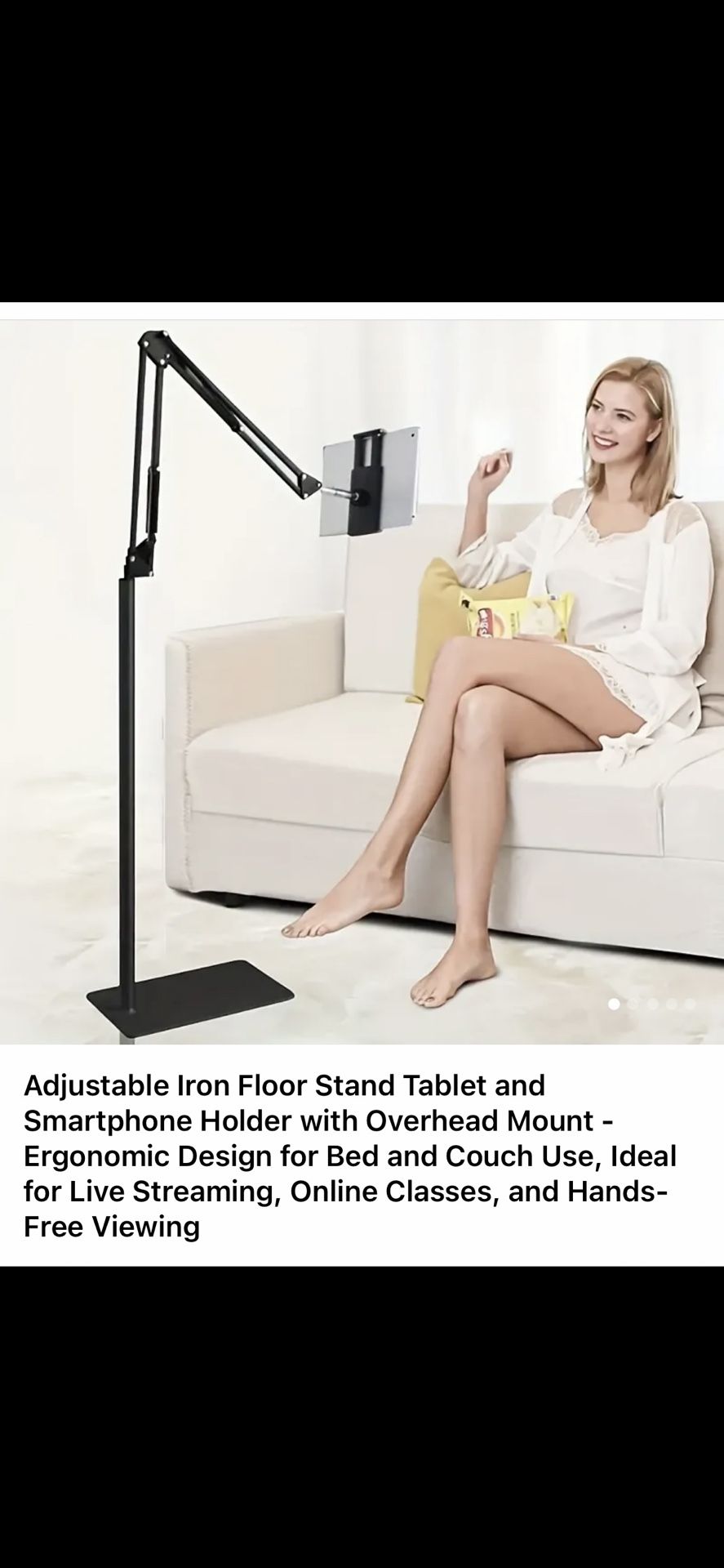 Adjustable Iron Floor Stand Tablet and Smartphone Holder with Overhead Mount - Ergonomic Design for Bed and Couch Use, Ideal for Live Streaming, Onlin