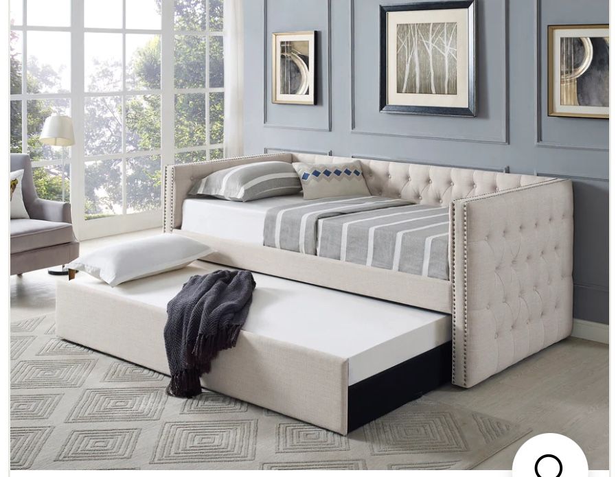 Tufted Daybed + Trundle, Twin, Beige