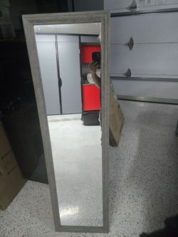 Rectangular mirror 50x14 gray wood grain frame