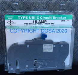 Zinsco Twin 15A Thin Circuit Breaker, UBIZ-1515