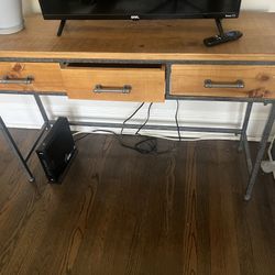 Metallic And Wood Console With 3 Drawers 