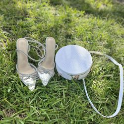Clear Heels + White Round Purse Bundle